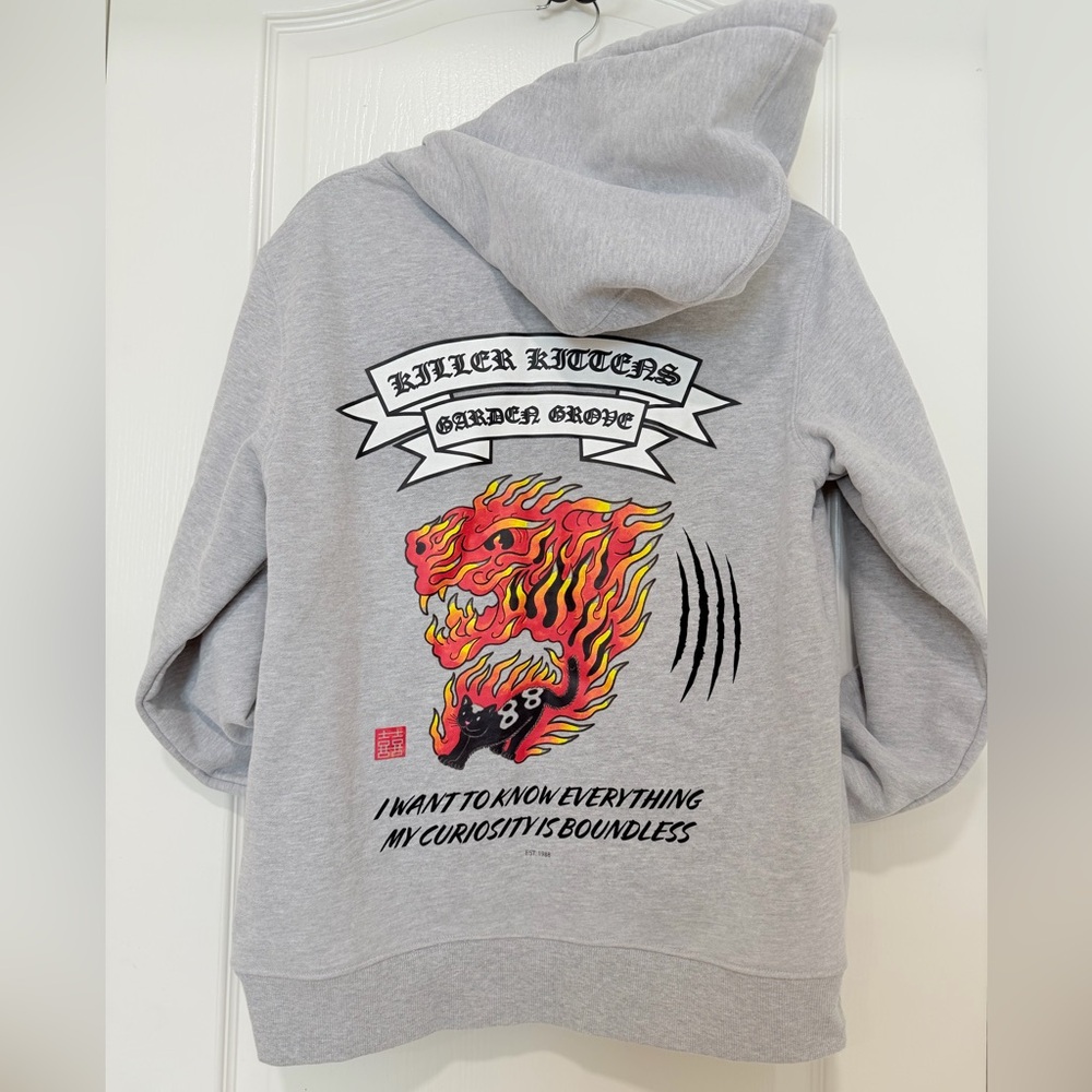 88Rising Essentials Gray Graphic Hoodie Tiger Back Print Streetwear Unisex Small - Picture 5 of 7